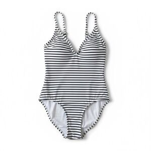CUPSHE Striped One Piece Swimsuit V Neck Crisscross Back‎ Bathing Suit